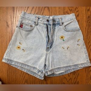 LEI Vintage Light Blue Jean Shorts with Floral Embroidery